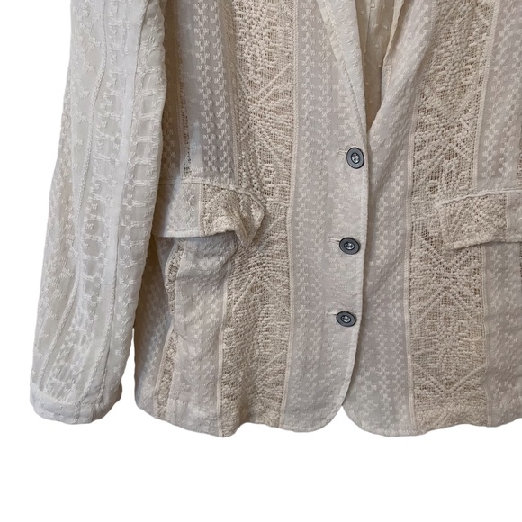 Cartonnier Anthropologie Small Cream Boho Lace Panel Embroidered Lupe Blazer - Picture 5 of 8